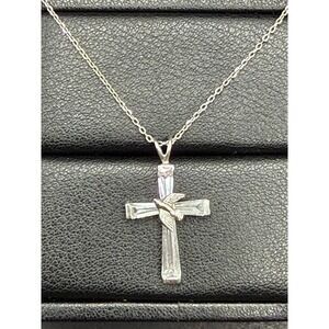 Vintage 16" Sterling Silver CZ Cross Pendant Necklace 925 J19